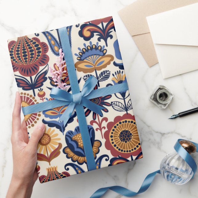 Papel De Presente Padrão de Arte Folclórica  (Presentear)