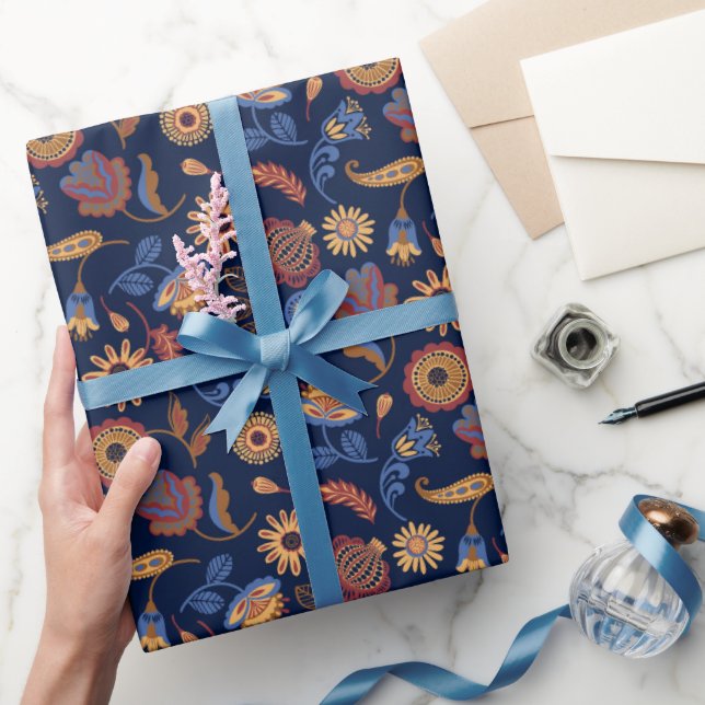 Papel De Presente Padrão de Arte Folclórica  (Presentear)