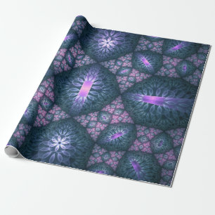 Papel De Presente Padrão de Arte Fractal 3D Turquesa Rosa Roxo