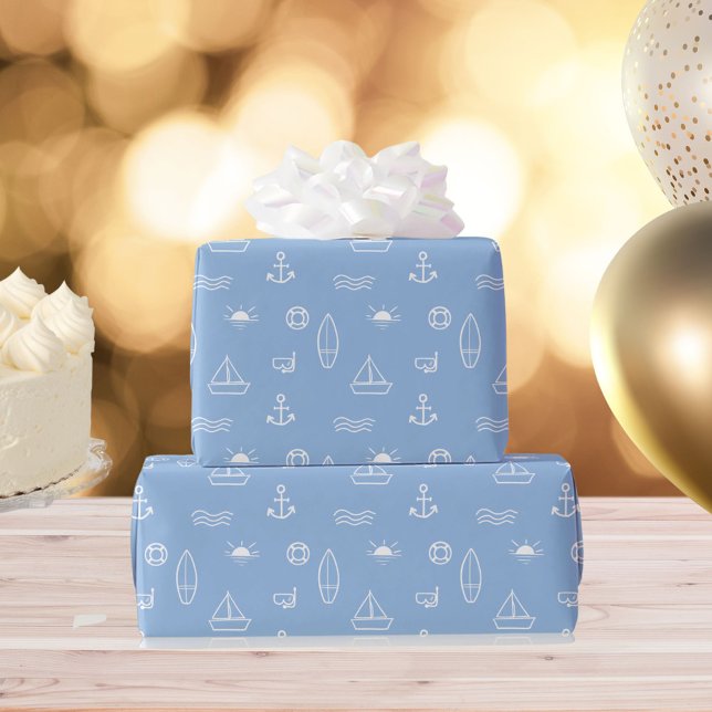 Papel De Presente Padrão de Arte Sem Costura da Linha do Oceano Azul (In situ)