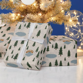 Papel De Presente Padrão de Árvore de Abeto da Floresta de Inverno
