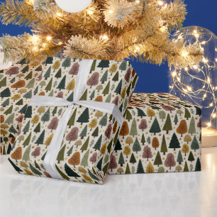Papel De Presente Padrão de árvore de Natal aconchegante da floresta