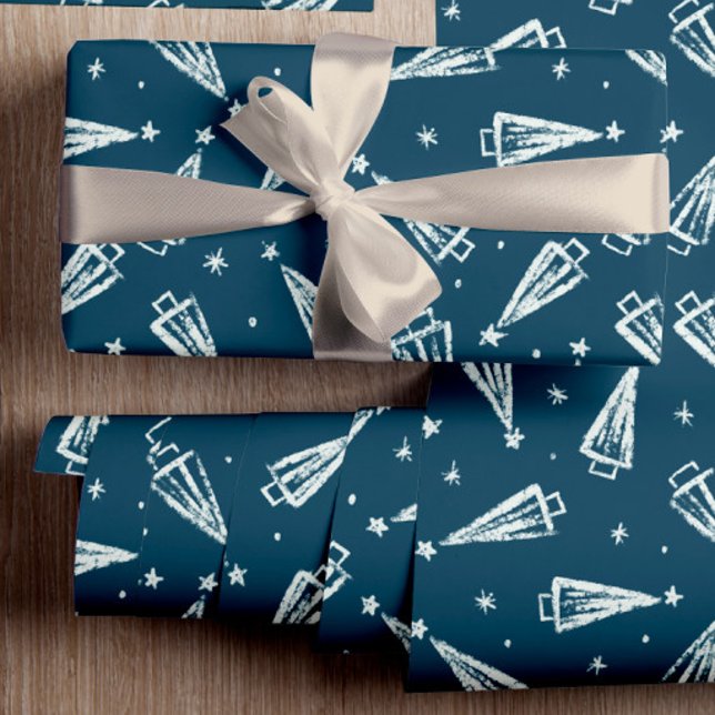 Papel De Presente Padrão de árvore de Natal Azul (Blue Christmas Trees gift wrap to make a unique gift-wrapping experience.)