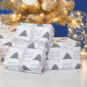 Papel De Presente Padrão de árvore de Natal azul cinza moderno Féria
