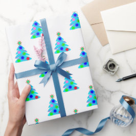 Papel De Presente Padrão de árvore de Natal Azul Personalizável