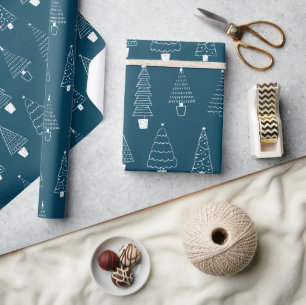 Papel De Presente Padrão de árvore de Natal azul turquesa elegante