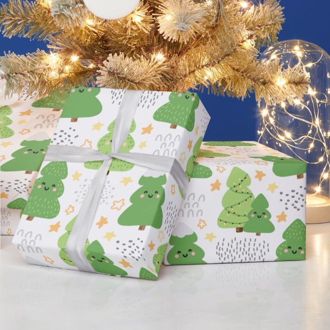 Papel De Presente Padrão de árvore de Natal bonito (Feriados)