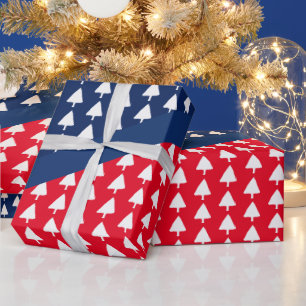 Papel De Presente Padrão de Árvore de Natal Branco Azul Indigo