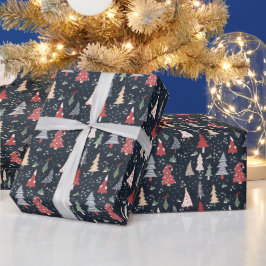 Papel De Presente Padrão de árvore de Natal caprichoso