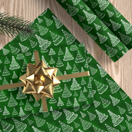 Papel De Presente Padrão de Árvore de Natal Clássico - Sparkle Verde