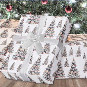 Papel De Presente Padrão de árvore de Natal com conchas de praia