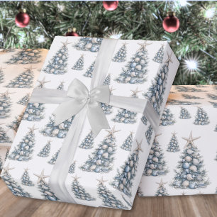 Papel De Presente Padrão de árvore de Natal com conchas de praia