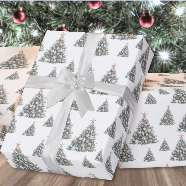 Papel De Presente Padrão de árvore de Natal com conchas de praia (Beach Shell Christmas Tree Pattern Wrapping Paper)