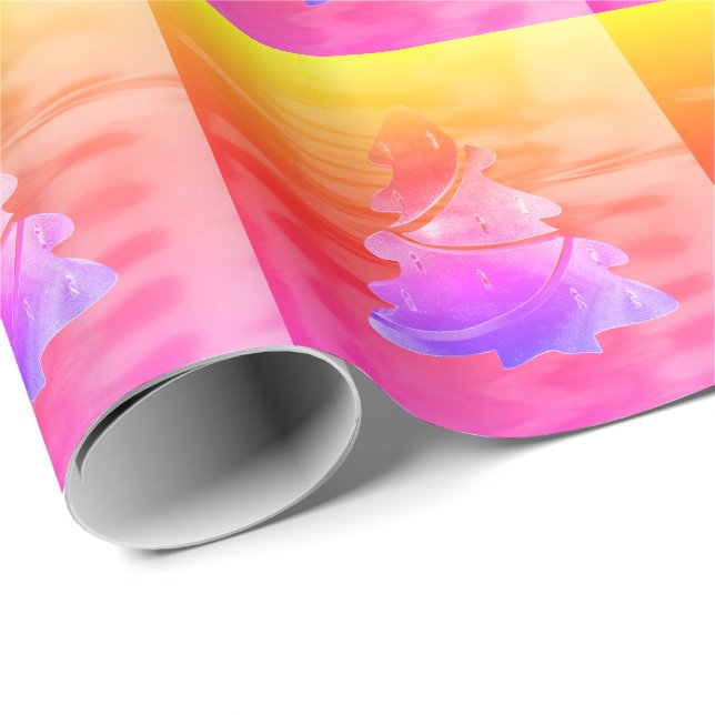 Papel De Presente Padrão de Árvore de Natal Cor-de-Rosa Arco-Íris Br (Ponta do rolo)