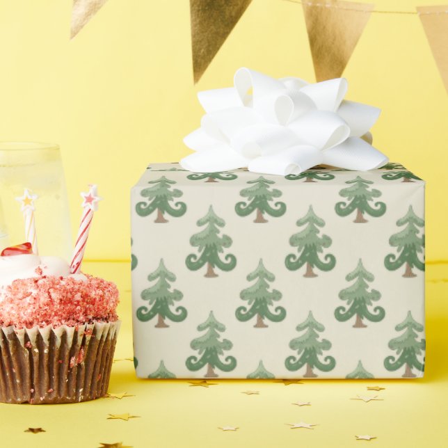 Papel De Presente Padrão de árvore de Natal curvada e caprichosa (Festa de aniversário)