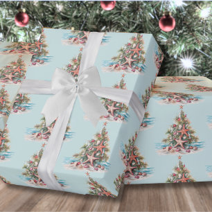 Papel De Presente Padrão de Árvore de Natal de Praia