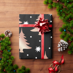 Papel De Presente Padrão de árvore de Natal de rosa de cobre elega