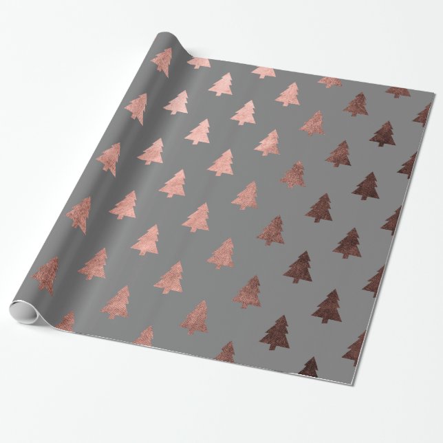 Papel De Presente Padrão de árvore de Natal de rosa de cobre elegant (Desenrolado)