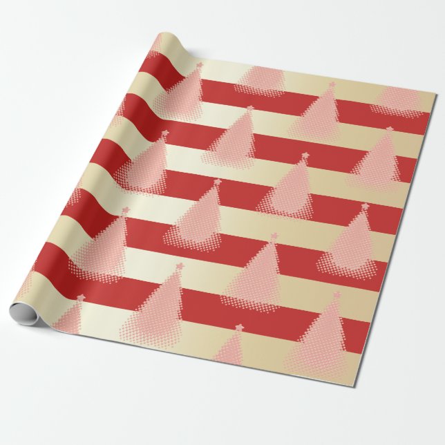 Papel De Presente Padrão de Árvore de Natal Dourada e Dourada do Ros (Desenrolado)