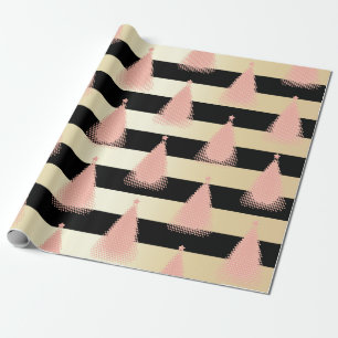 Papel De Presente Padrão de Árvore de Natal Dourada e Dourada do Ros