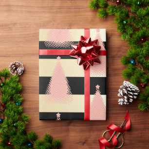 Papel De Presente Padrão de Árvore de Natal Dourada e Dourada do Ros