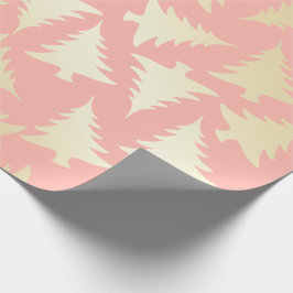 Papel De Presente Padrão de Árvore de Natal Elegante Dourado e Rosa