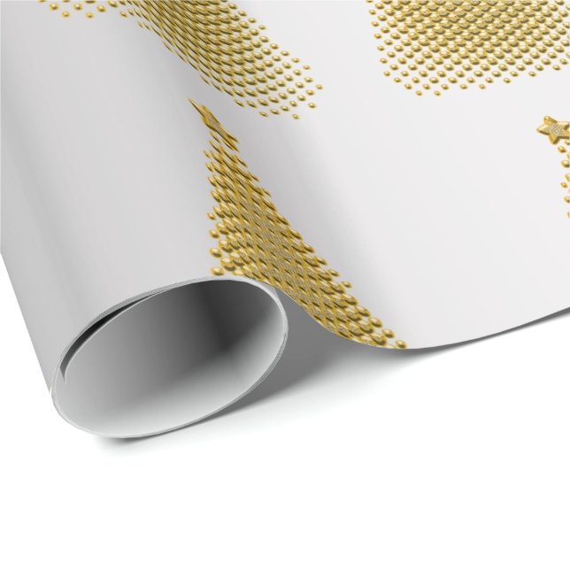 Papel De Presente Padrão de Árvore de Natal Elegante e Dourado (Ponta do rolo)