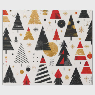 Papel De Presente Padrão de árvore de Natal em ouro preto moderno