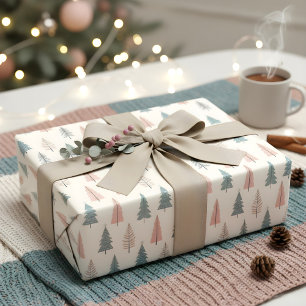 Papel De Presente Padrão de árvore de Natal em pastel