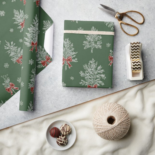 Papel De Presente Padrão de árvore de Natal em Toile Verde (Artesanato)