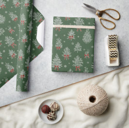 Papel De Presente Padrão de Árvore de Natal em Toile Verde