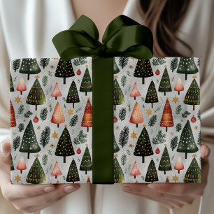 Papel De Presente Padrão de árvore de Natal escandinava nórdica