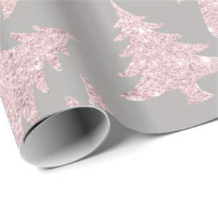 Papel De Presente Padrão de Árvore de Natal Glitter Dourado com Ro