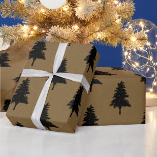 Papel De Presente Padrão de árvore de Natal marrom preto Rustic Kraf