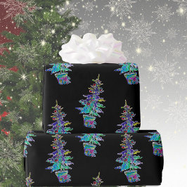 Papel De Presente Padrão de Árvore de Natal Negra