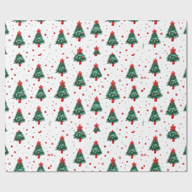 Papel De Presente Padrão de Árvore de Natal Red Green Holiday (Aberto)