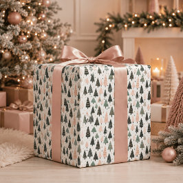 Papel De Presente Padrão de árvore de Natal rosa moderna