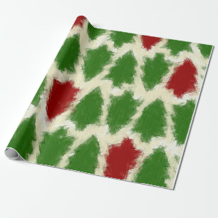 Papel De Presente Padrão De Árvore De Natal Verde E Vermelha