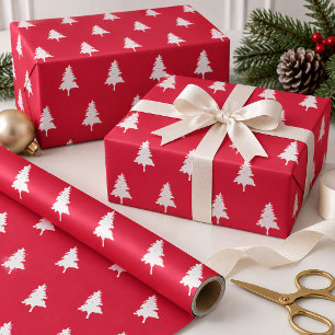 Papel De Presente Padrão de árvore de Natal Vermelho Branco