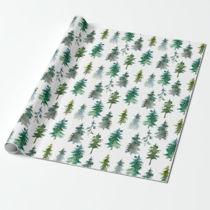 Papel De Presente Padrão de Árvore de Pinheiros da Floresta de inv