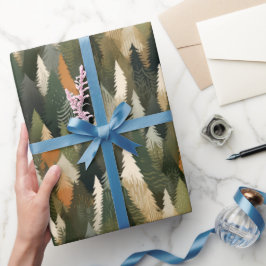 Papel De Presente Padrão de árvore do pinheiro florestal legante