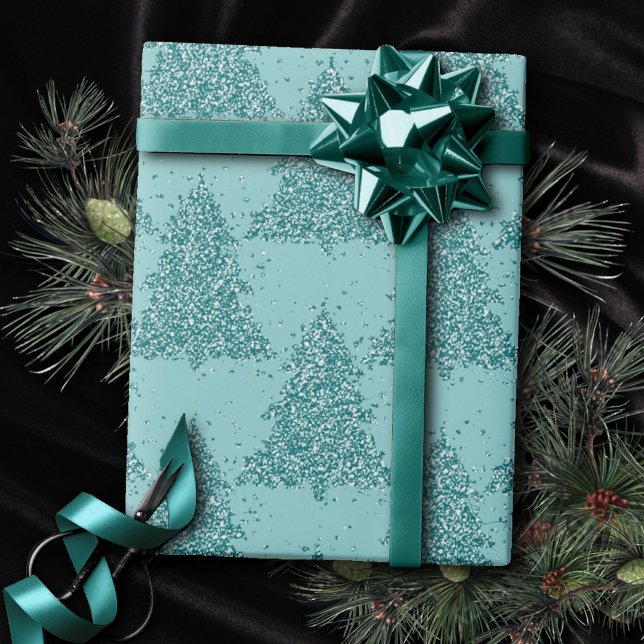 Papel De Presente Padrão de árvore elegante | Natal de Luxe Aqua (Criador carregado)