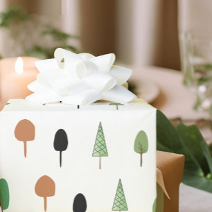 Papel De Presente Padrão de Árvore Minimalista Floresta Caprichosa