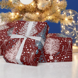 Papel De Presente Padrão de Árvores de Natal abstrato