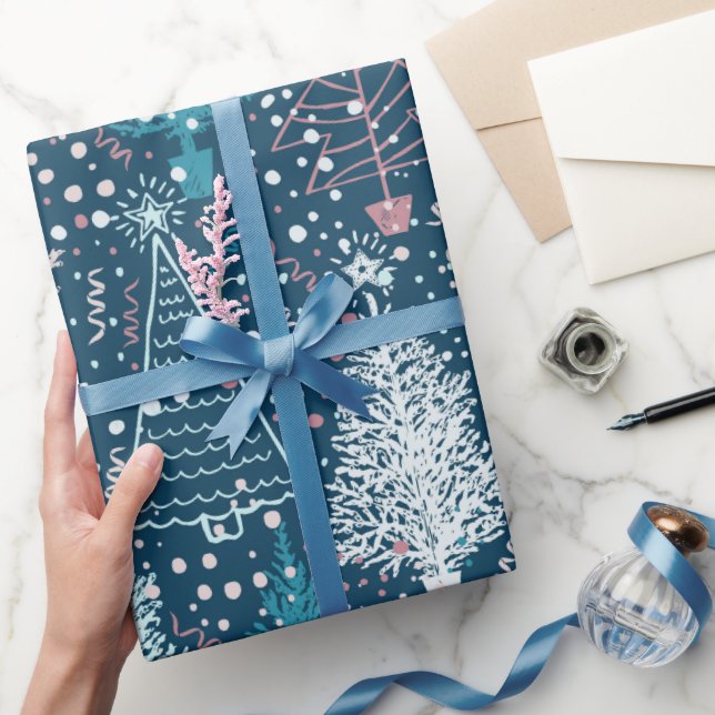 Papel De Presente Padrão de Árvores de Natal abstrato (Presentear)