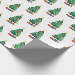 Papel De Presente Padrão de Árvores de Natal e Presentes em Estilo A
