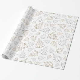 Papel De Presente Padrão de Árvores de Natal Elegantes Castanho e Pr