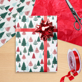 Papel De Presente Padrão de Árvores de Natal Escandinavas Floresta d