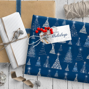 Papel De Presente Padrão de Árvores de Natal Espumantes, ID844 Azu