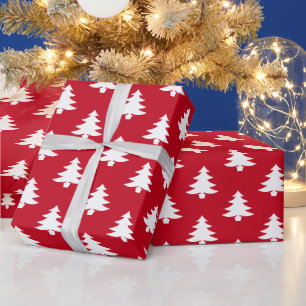 Papel De Presente Padrão de Árvores de Natal Vermelhas Simples Moder